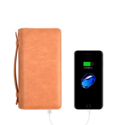 New Design Portable Large Capacity Power Bank Leather Wallet